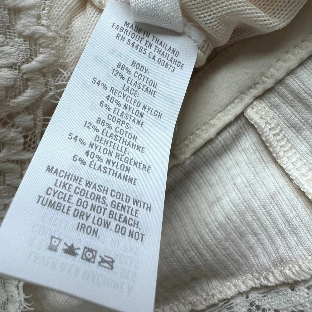 Aerie Ribbed Lace Trim Bralette Cream Wireless Longline XL 069-2694-3329 NWOT